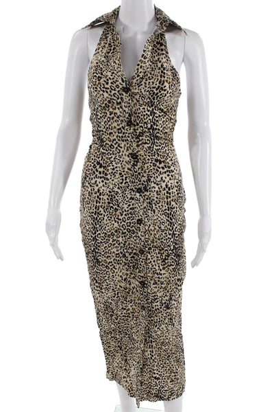 Zara Women Beige Animal Print Sleeveless Bodycon Dress Size XS