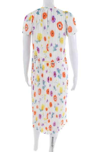 Ann Taylor, Women Shift Dress Long Floral Crew Short Sleeve White Size 2XS