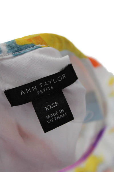 Ann Taylor, Women Shift Dress Long Floral Crew Short Sleeve White Size 2XS