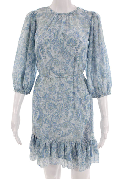 Ann Taylor Womens Fit & Flare Paisley Knee Length Dress Light Blue Size 2XS