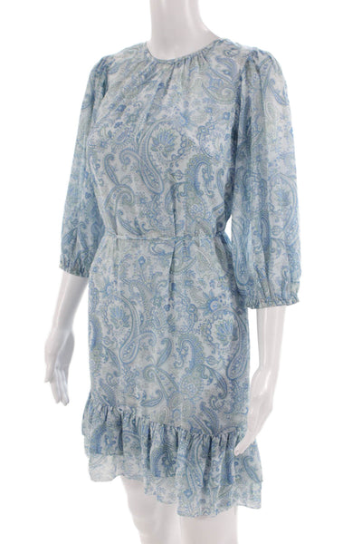 Ann Taylor Womens Fit & Flare Paisley Knee Length Dress Light Blue Size 2XS
