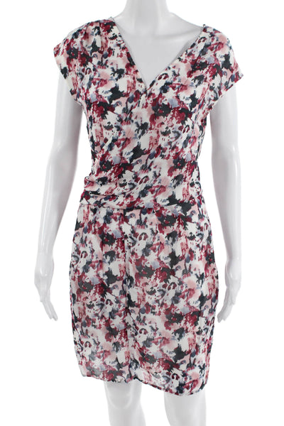 IKKS Women Wrap Dress Black Floral V-Neck Short Sleeve Size S