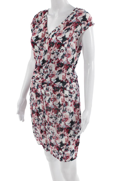 IKKS Women Wrap Dress Black Floral V-Neck Short Sleeve Size S