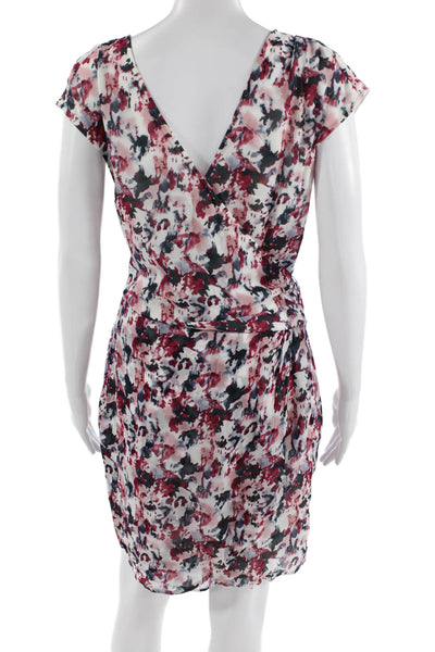 IKKS Women Wrap Dress Black Floral V-Neck Short Sleeve Size S