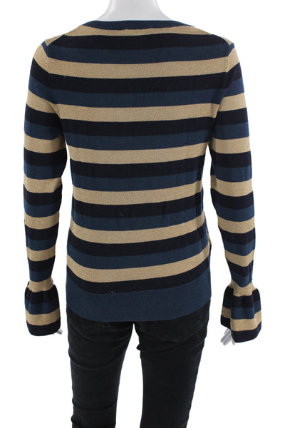 Ann Taylor Womens Striped Crew Neck Long Sleeve Pullover Sweater Beige Size S