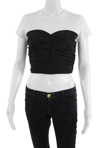 ATM Womens Black Silk Cropped T-Shirt Crew Neck Short Sleeve Size 2