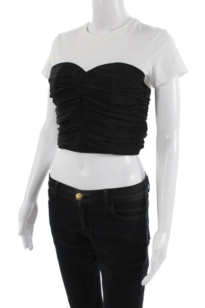 ATM Womens Black Silk Cropped T-Shirt Crew Neck Short Sleeve Size 2