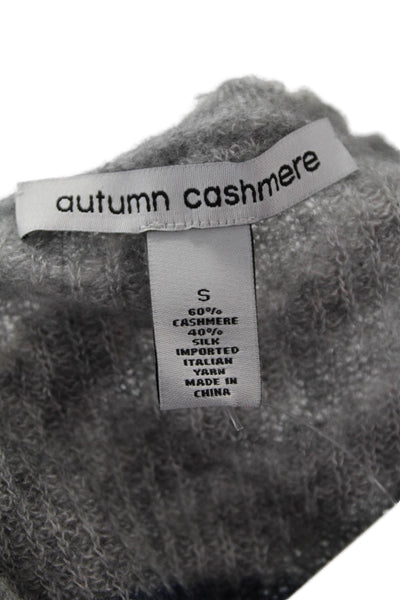 Autumn Cashmere Women Pullover Dark Blue Striped Crew Neck Cashmere Silk Size S