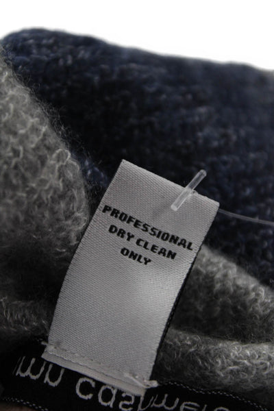 Autumn Cashmere Women Pullover Dark Blue Striped Crew Neck Cashmere Silk Size S