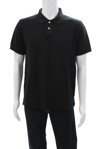 J Crew Mens Cotton Collared Button-Up Polo Shirt Black Size L