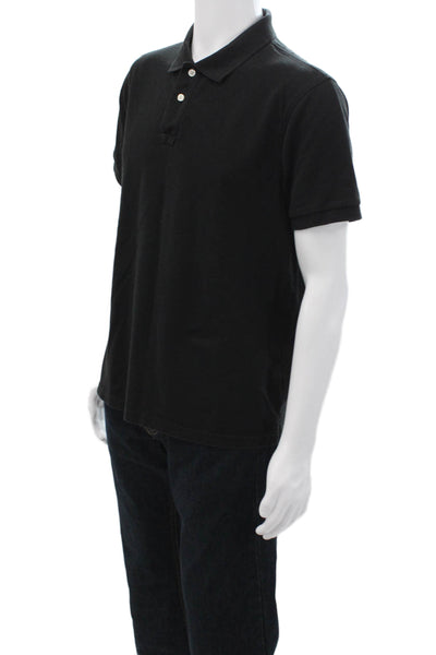 J Crew Mens Cotton Collared Button-Up Polo Shirt Black Size L
