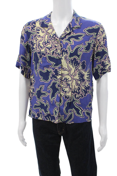 Closed Mens Geometric Short Sleeve Button-Down Shirt Blue Size XS