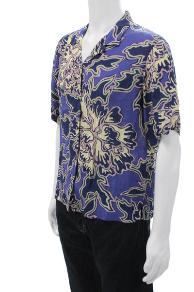 Closed Mens Geometric Short Sleeve Button-Down Shirt Blue Size XS