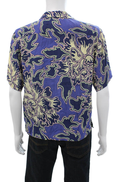 Closed Mens Geometric Short Sleeve Button-Down Shirt Blue Size XS