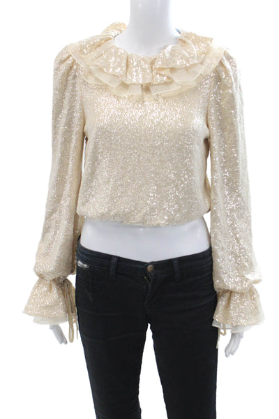 Antonio Melani Women Beige Cropped Blouse Long Sleeve Tie Closure Size XS