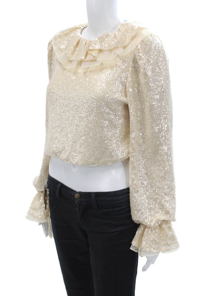 Antonio Melani Women Beige Cropped Blouse Long Sleeve Tie Closure Size XS