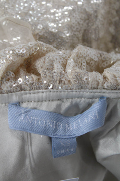 Antonio Melani Women Beige Cropped Blouse Long Sleeve Tie Closure Size XS