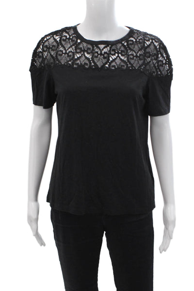 Sandro Women Black Round Neck Short Sleeve T-Shirt Size 1