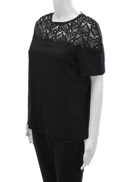 Sandro Women Black Round Neck Short Sleeve T-Shirt Size 1