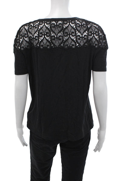 Sandro Women Black Round Neck Short Sleeve T-Shirt Size 1