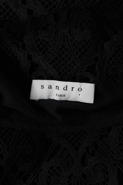 Sandro Women Black Round Neck Short Sleeve T-Shirt Size 1