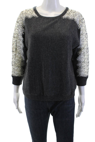 J Crew Women Pullover Sweater Dark Gray Crew Neck 3/4 Sleeve Size S