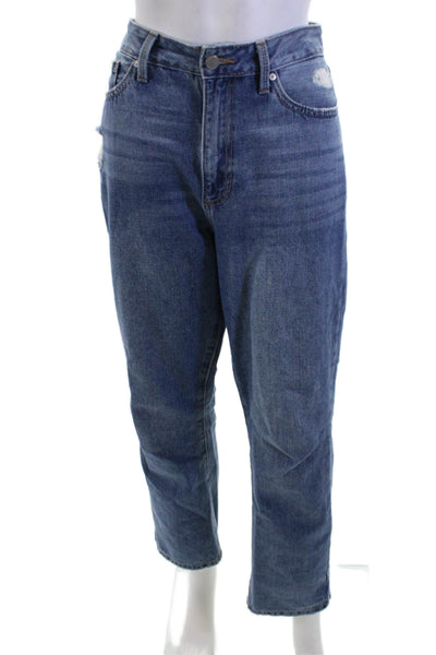 JBD Women Mom Cropped Jeans Blue Cotton Mid Rise Button 31in Size 29