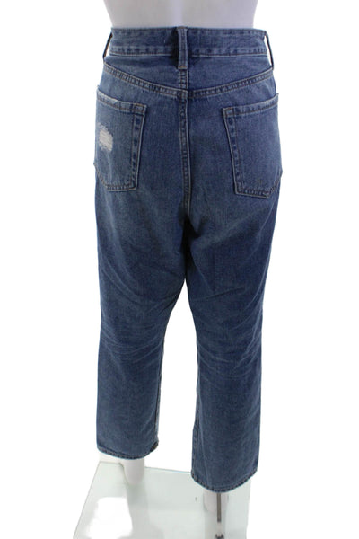 JBD Women Mom Cropped Jeans Blue Cotton Mid Rise Button 31in Size 29