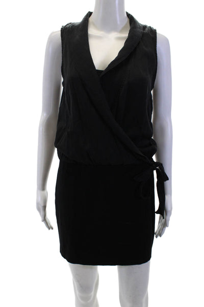 Theory Women Wrap Dress Black V-Neck Sleeveless Knee-Length Size 4