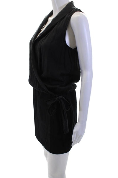 Theory Women Wrap Dress Black V-Neck Sleeveless Knee-Length Size 4