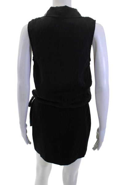 Theory Women Wrap Dress Black V-Neck Sleeveless Knee-Length Size 4