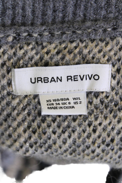Urban Revivo Women Gray Argyle V-Neck Button Vest Size 2