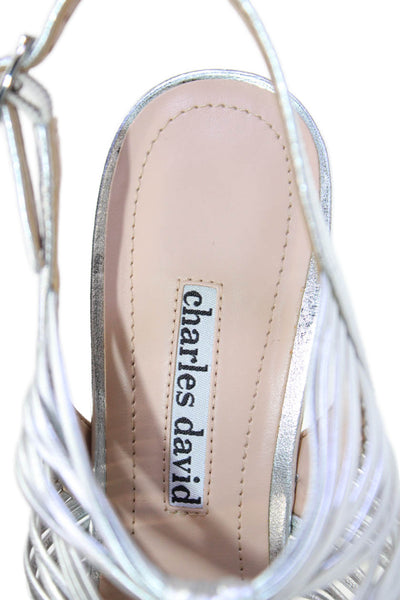 Charles David Womens Stiletto Metallic Knotted Strappy Sandals Silver Size 7.5