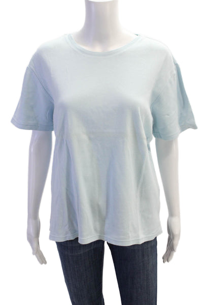 Talbots Women Light Blue Cotton Crew Neck Basic T-Shirt Short Sleeve Size L