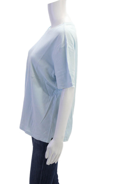 Talbots Women Light Blue Cotton Crew Neck Basic T-Shirt Short Sleeve Size L