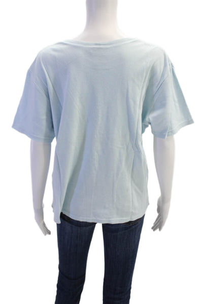 Talbots Women Light Blue Cotton Crew Neck Basic T-Shirt Short Sleeve Size L