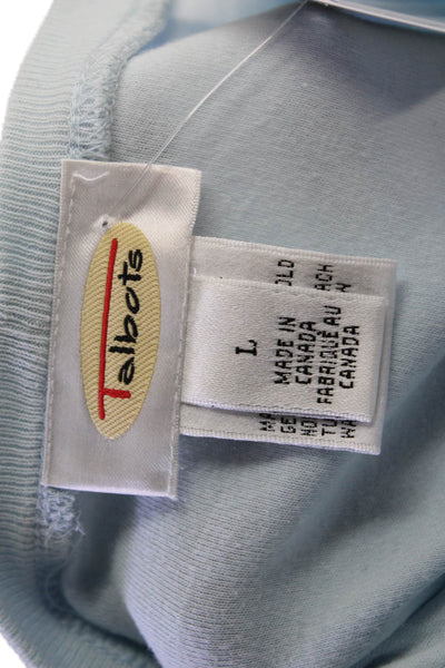 Talbots Women Light Blue Cotton Crew Neck Basic T-Shirt Short Sleeve Size L