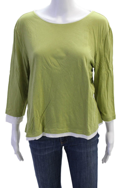 Talbots Women Basic Green 3/4 Sleeve Round Neck T-Shirt Size XL