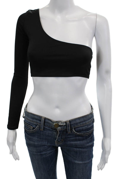OW INTIMATES Women Cropped One-Shoulder Long Sleeve Top Black Size S
