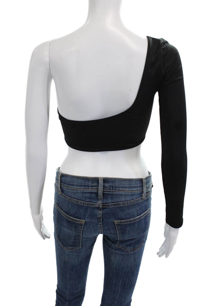 OW INTIMATES Women Cropped One-Shoulder Long Sleeve Top Black Size S
