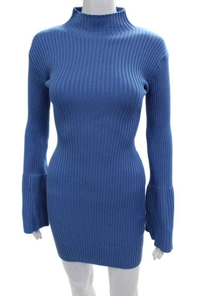 Sablyn Women Bodycon Sweater Dress Blue Mock Neck Long Sleeve Size XS
