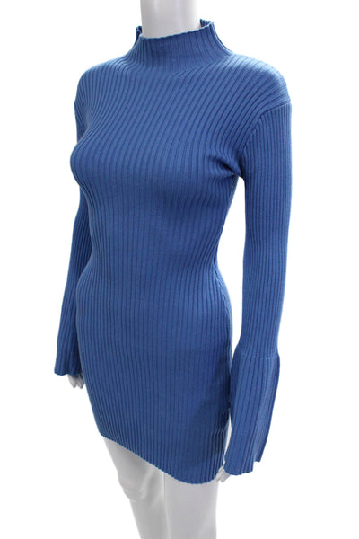 Sablyn Women Bodycon Sweater Dress Blue Mock Neck Long Sleeve Size XS