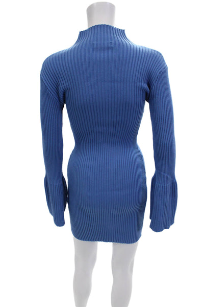 Sablyn Women Bodycon Sweater Dress Blue Mock Neck Long Sleeve Size XS