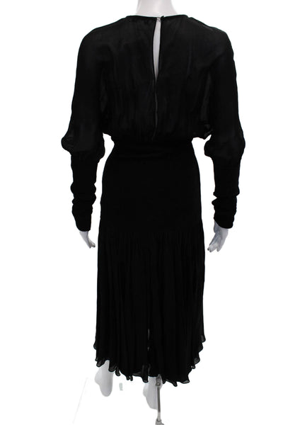 Alaia Women Blouson Black Mid-Calf Dress Round Neck Long Sleeve Size 38