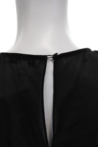 Alaia Women Blouson Black Mid-Calf Dress Round Neck Long Sleeve Size 38