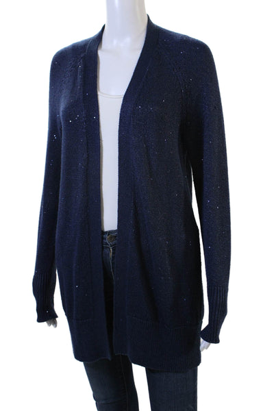 Banana Republic Women Cardigan Dark Blue Solid Long Sleeve Size S