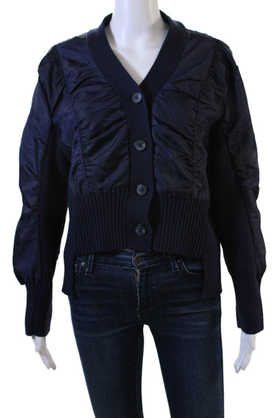 Zara Unisex Dark Blue Cardigan Button V-Neck Long Sleeve Size XS