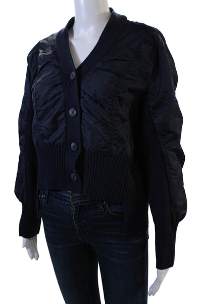 Zara Unisex Dark Blue Cardigan Button V-Neck Long Sleeve Size XS