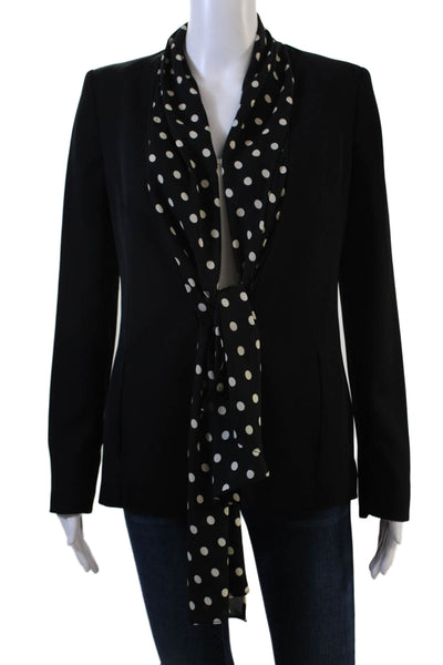 Zara Women Black Polka Dot Blazer V-Neck Tie Long Sleeve Size S