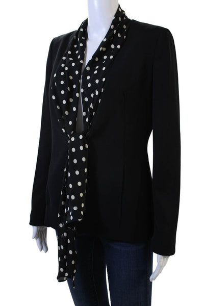 Zara Women Black Polka Dot Blazer V-Neck Tie Long Sleeve Size S